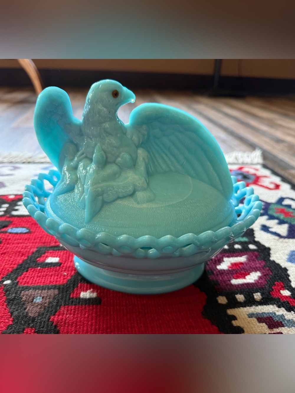 Westmoreland Blue Milk Glass Eagle Dish
